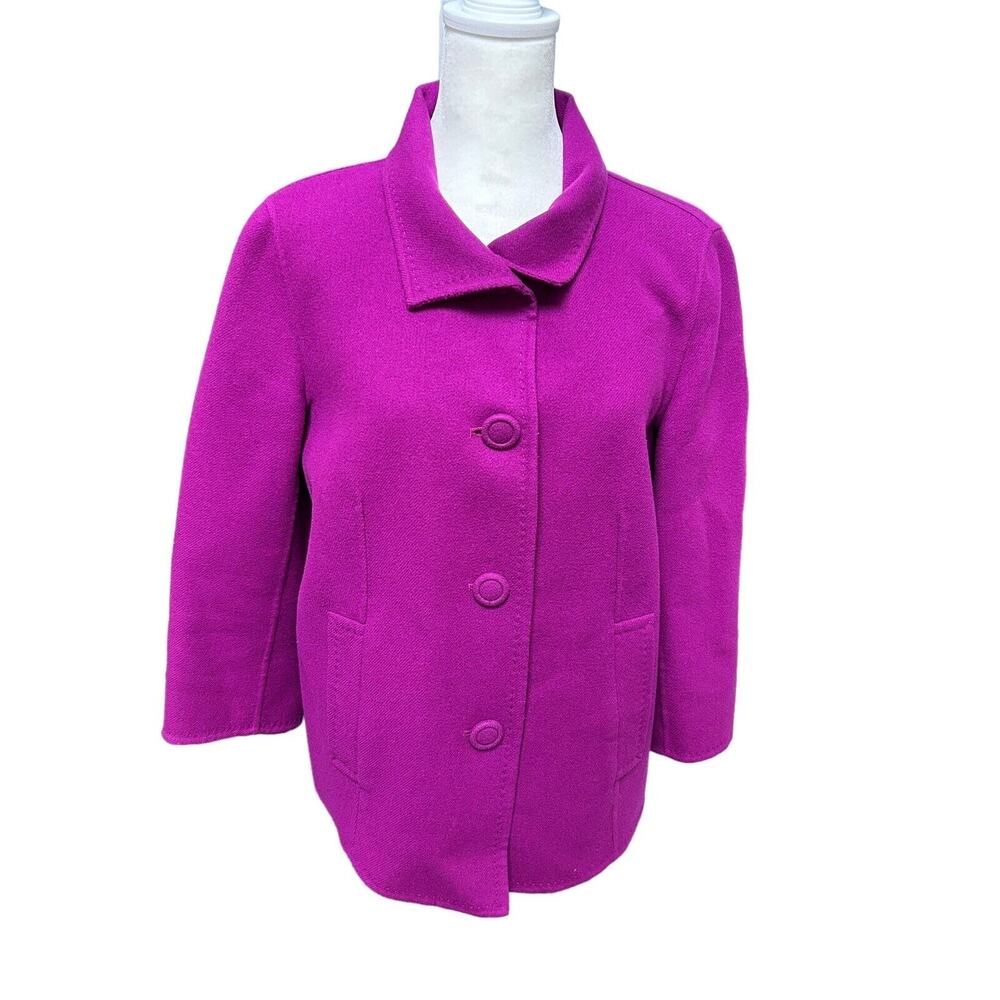 Talbots 100% Wool Size 4 Magenta Purple Jacket Coat 3/4 Sleeves 4 Buttons